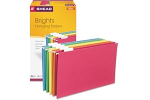 Smead Hanging File Folders, 25-Pack, Legal Size, 1/5-Cut Repositionable Tabs, Assorted Colours, Blue Green Yellow Orange Red,