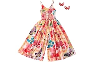 Flenwgo Girls Adjustable Strap Floral Beach Skirt Pants Ruffle Jumpsuit Bohemian Dress 4-11 Years