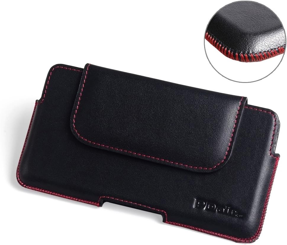 PDair Galaxy Note 9 Genuine Leather Case (Red Stitch), Leather Pouch Case with Belt Clip, Magnetic Protective Phone Cases Sleeve Pouch, Handmade Holster Pouch for Samsung Galaxy Note 9