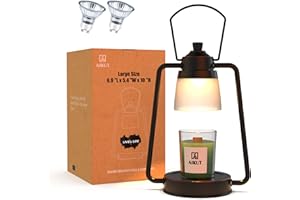 AIKUT Candle Warmer Lamp,Large Size 6.8 "L x 5.3 "W x 10.2 "H,with 2 Bulbs, Dimmer,Lantern Candle Lamp for Top-Down Candle Melting,110-120v(Black)