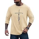 VOGSTART Mens Graphic Tshirt Casual Print Stretchy Long Sleeve Crewneck Tee Shirt (S-XXL)
