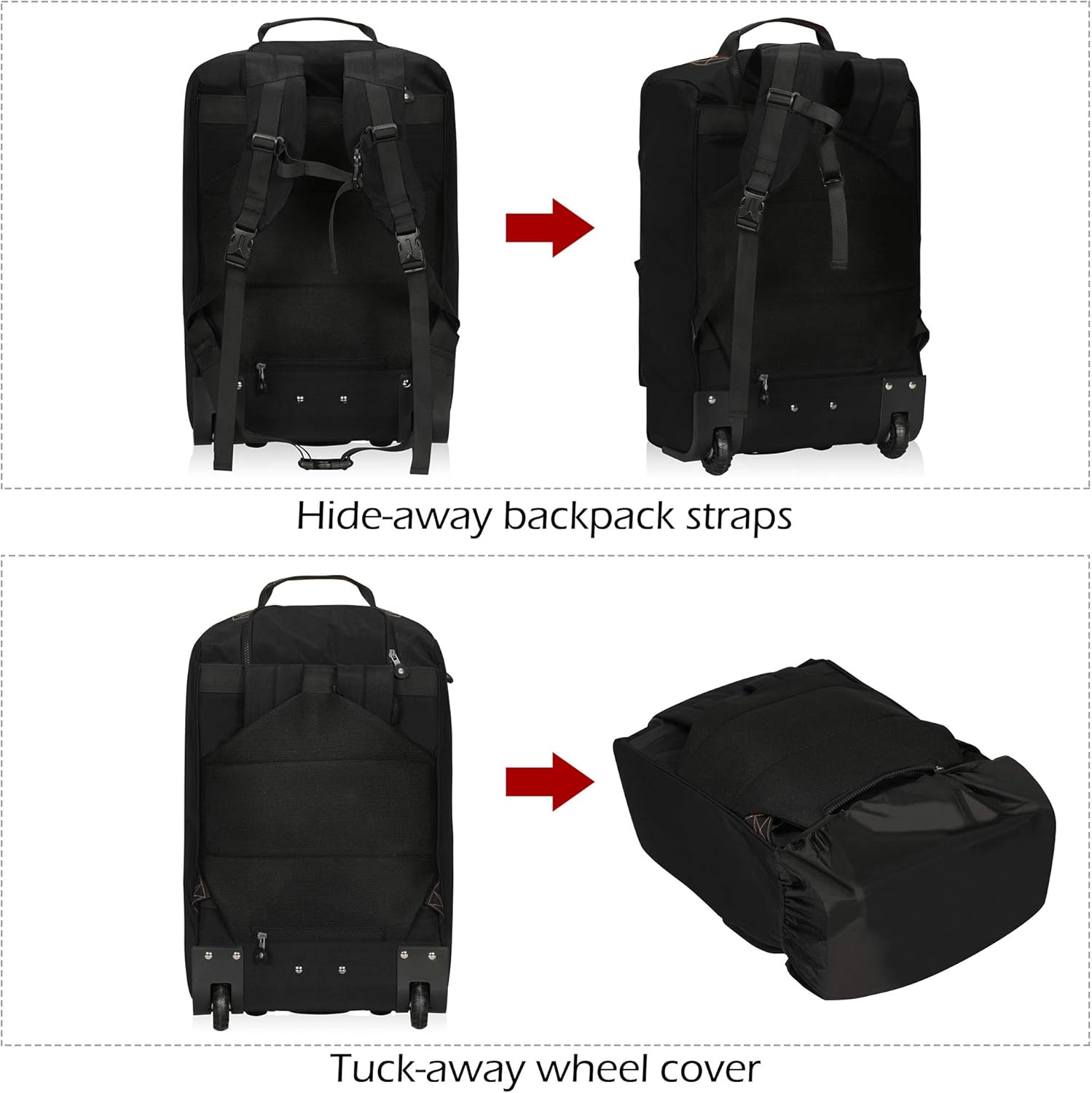 Hynes Eagle 35l Rolling Backpack Flight Approved Carry On Luggage Wheeled Travel Backpack Black