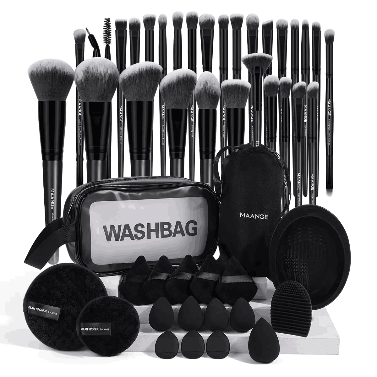 MAANGE Makeup Brush Set 49 Pcs Makeup Tool Set Premium Synthetic Foundation Powder Concealers Eye shadows Blush Makeup Brushes (Black, 49 Piece Set)