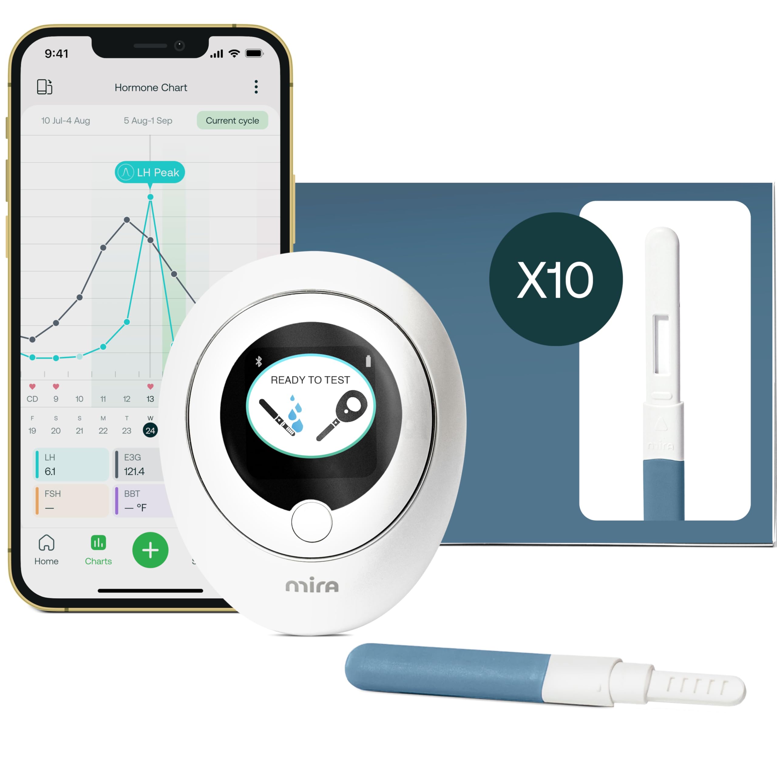 Mira Fertility Plus Tracking Monitor Kit with 10 Estrogen + LH Ovulation Test Wands and Connected App, Patented Smart System Predicts Ovulation with Actual LH and E3G Concentrations โ image 1