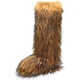 YXCFEWD Faux Fur Boots for Women Winter Knee High Furry Boots Fuzzy Fluffy for Girls Flat Snow Long Boots
