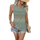 EyMuse Tank Tops for Women Summer Striped Sleeveless Tee Loose Casual Crewneck Shirts 2026 Fashion Beach Vacation Clothes