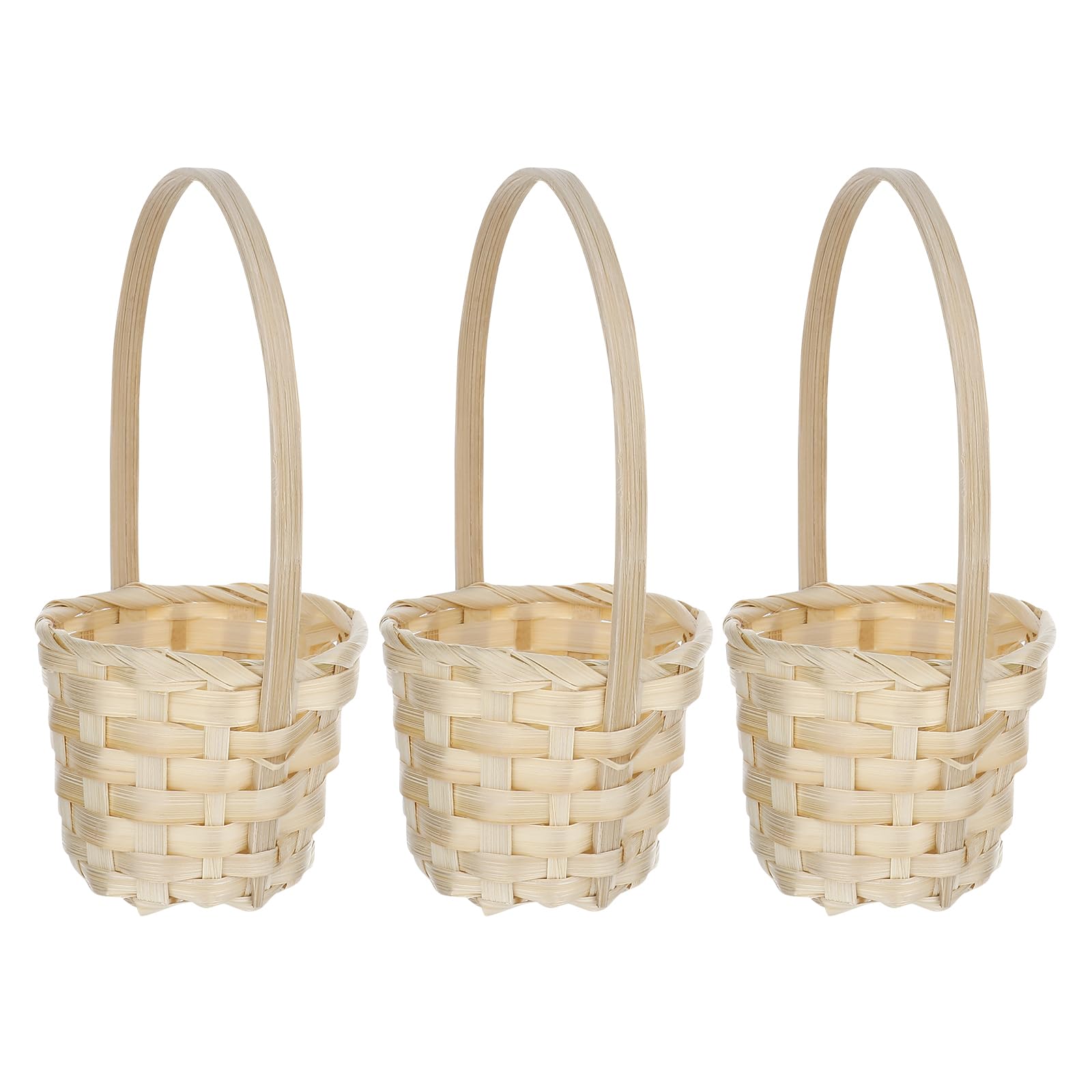 Happyyami 5Pcs Bamboo Woven Decorative Flower for Weddings Empty Present with Handle Natural Home Decor Small Total Height