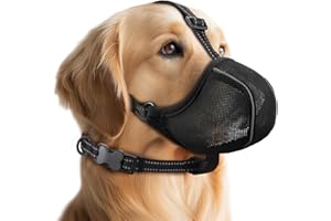 BONTHEE Dog Muzzle - Soft Breathable Mesh Nylon Adjustable Muzzle for Small Medium Large Dogs | Prevents Chewing,Biting & Scavenging | Allows Panting, Drinking & Grooming | Secure Collar Strap Design(Black M)