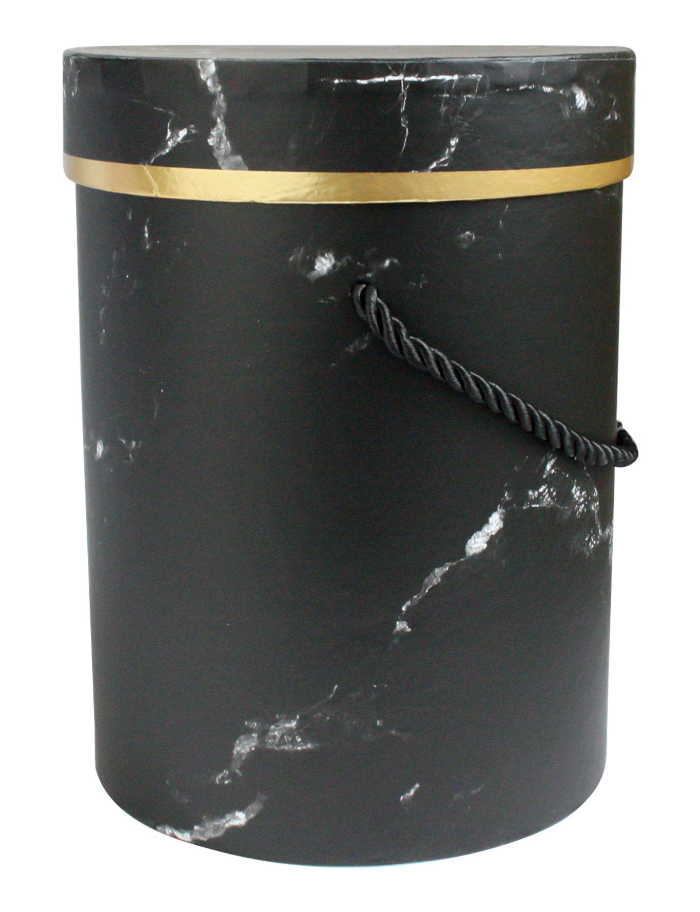 Emartbuy Gift Box, Black Marble Print, Cream Interior, Gold Rimmed Lid and Black Carry Handle