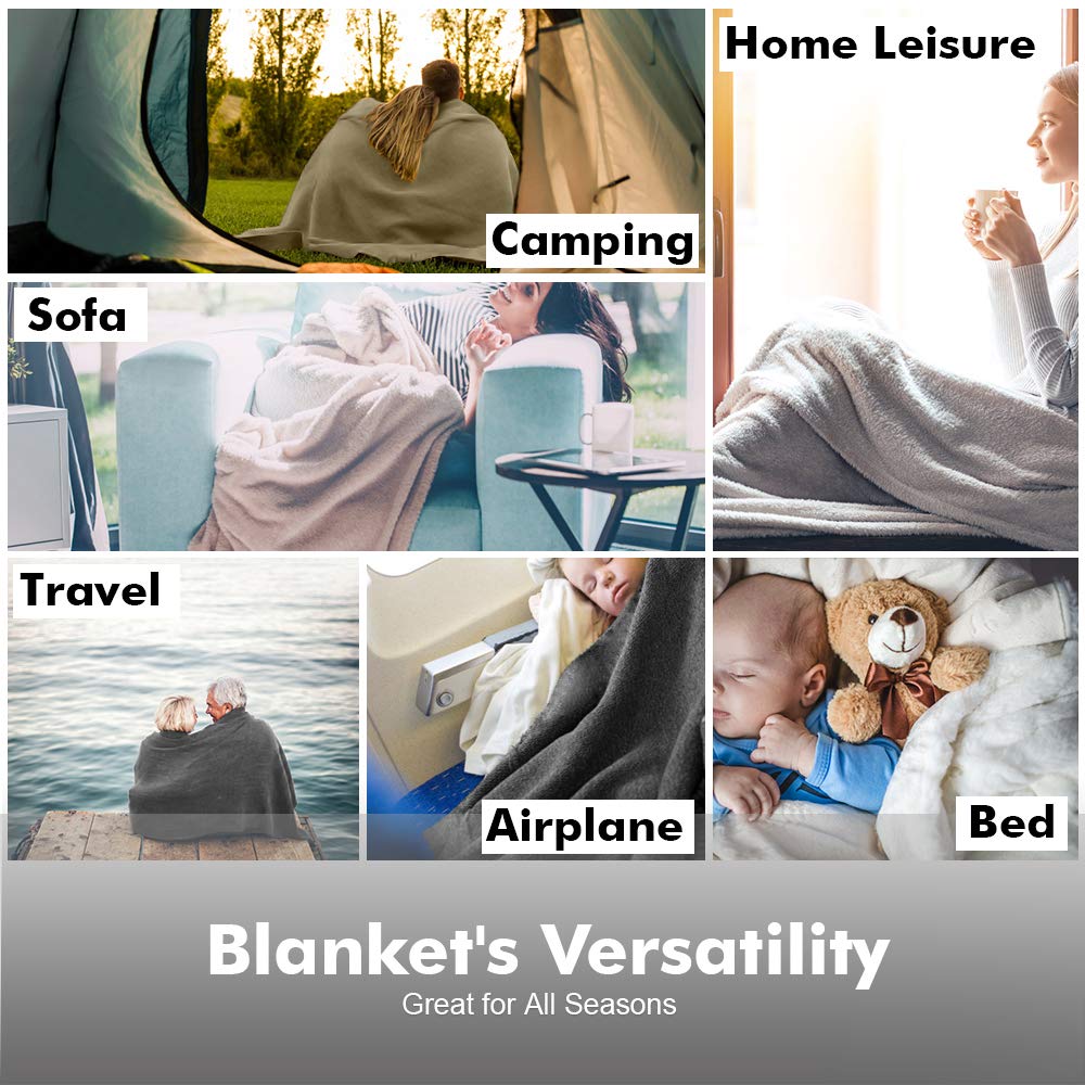 Asmork Flannel Luxury Blanket Ultra Soft Lightweight Thermal Bed Blankets Warm Fuzzy Plush Throw Blanket for Travel Couch Sofa (Ivory, Queen (90\