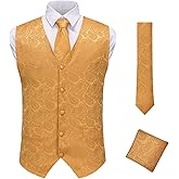 H&ZY Mens Suit Vest Paisley Victorian Costume Jacquard Floral Formal Waistcoat Gothic Steampunk Vests Tie Set