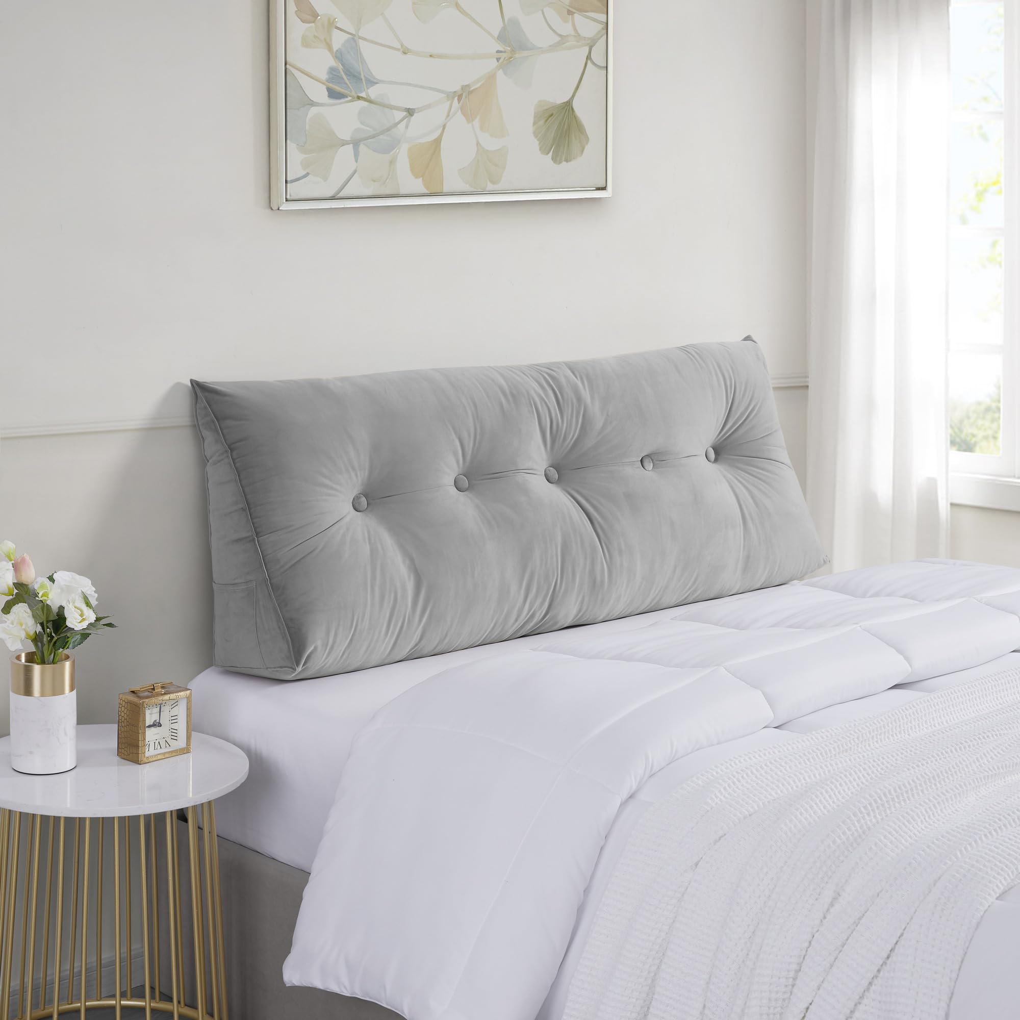 Photo 1 of Sweet Home Collection Headboard Pillow Queen - Bed Wedge Pillow for Headboard - Large & Versatile Triangle Cushion Reading Support Pillow, Queen - 59", Gray