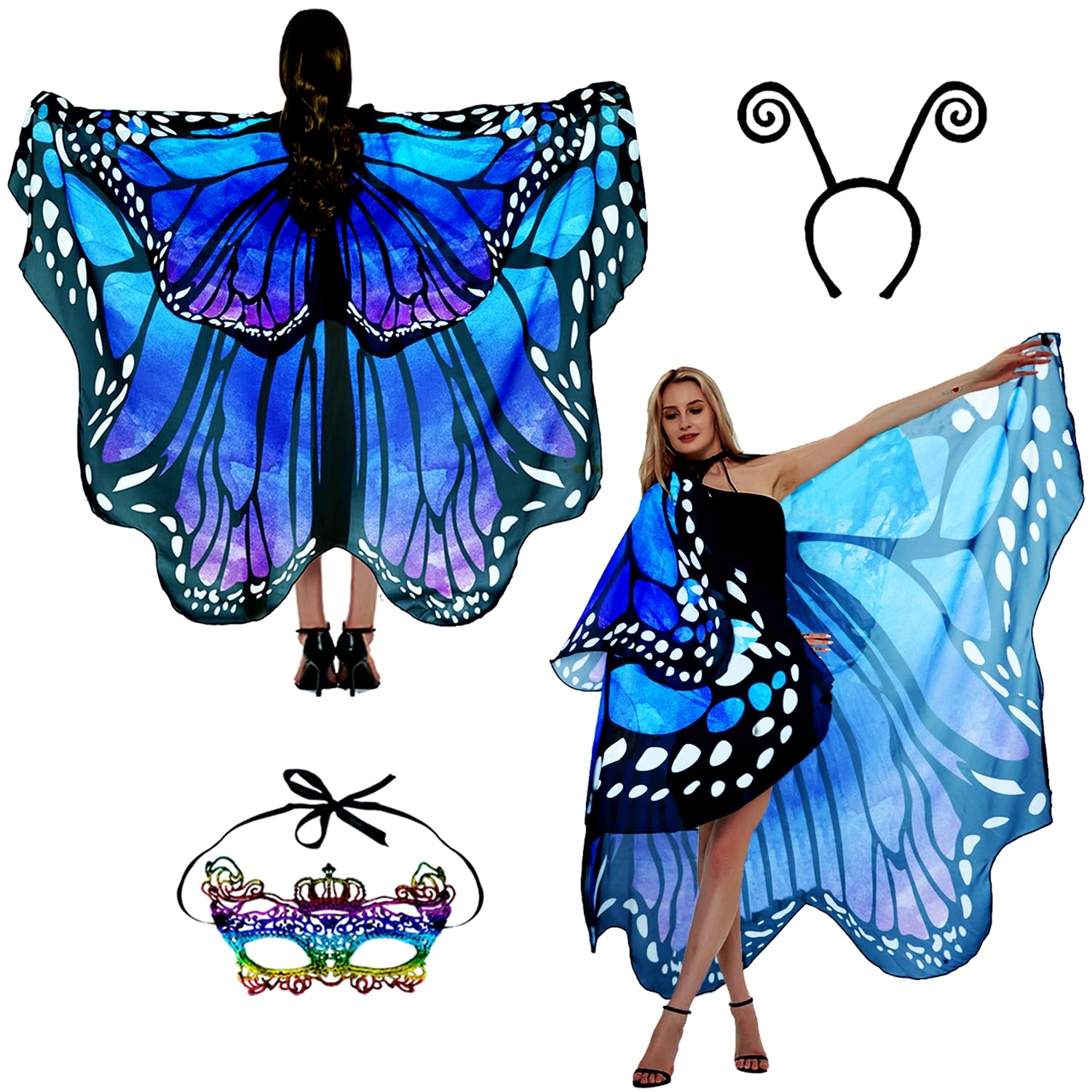 Photo 1 of Halloween Costumes for Women Adult Double-Sided Butterfly Costumes Wing Cape Shawl 3Pcs ?Gradient Blue?