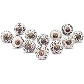 Ajuny 12 Off White Ceramic Cabinet Knobs, Handmade Drawer Pull Handles Set | Handcrafted Pottery Accents for Cupboards, Dressers, Vanities and Home Furnishings Mounting Screws and Fittings Included
