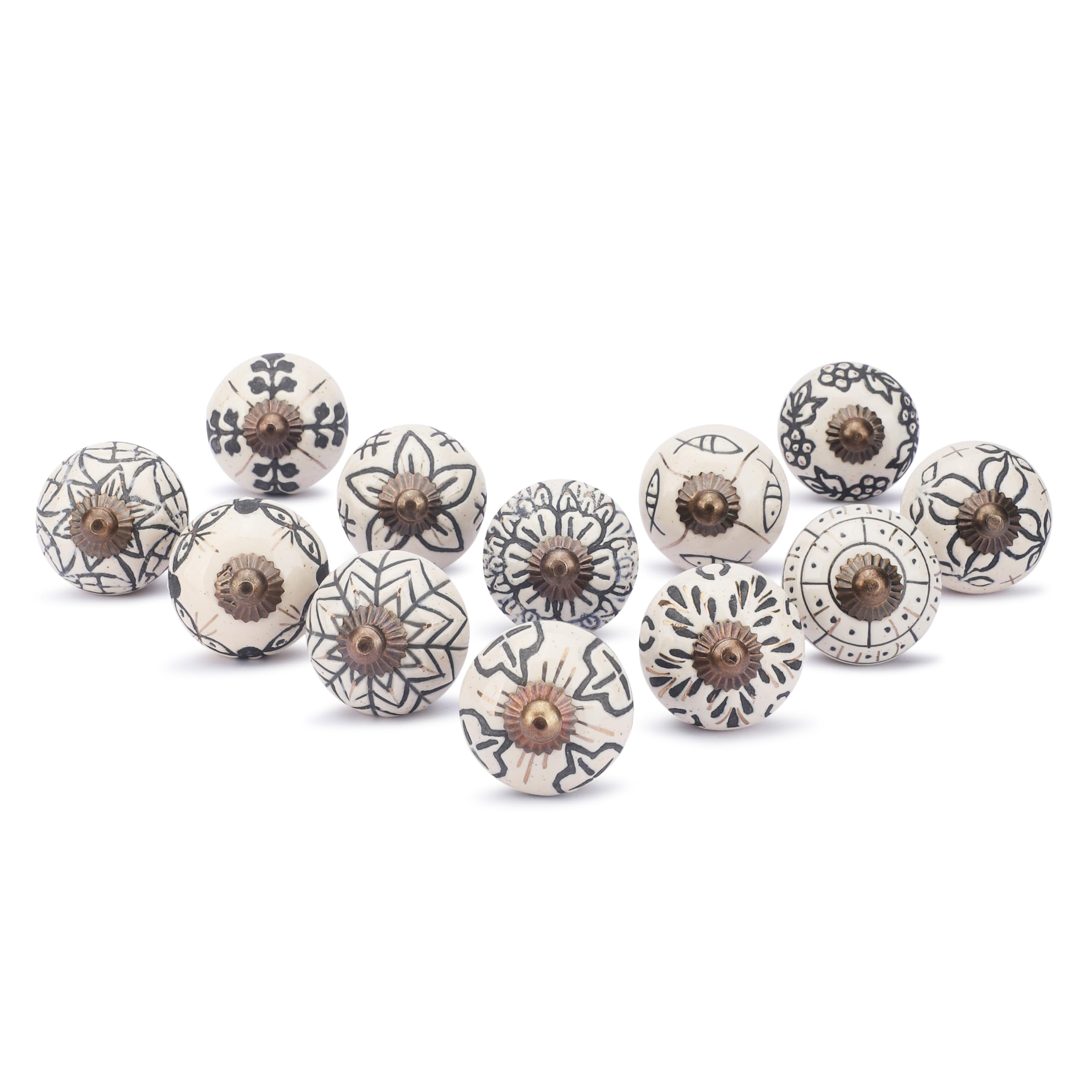 Ajuny Set of 12 Ceramic Knobs Off White Kitchen Cabinet Door and Drawer pulls for Cupboard Furniture Bathroom Dresser Hand Crafted Pottery Decorative Handle Knob — image 1
