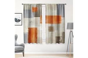 Tayney Orange Kitchen Curtains 63 Inch Length Abstract Window Curtains Over Sink Set of 2, Brown Beige Contemporary Curtain for Bedroom Living Room, Modern Kitchen Decor 42x63 Inch