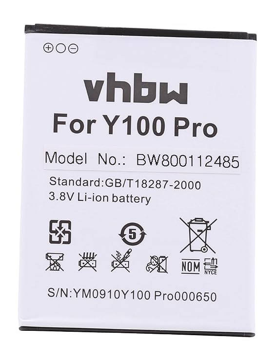 vhbw Li-Ion Akku 2200mAh (3.8V) für Handy Smartphone Telefon Doogee Valencia 2, Y 100, Y100, Y100 Pro wie H0722Y100Pro550.