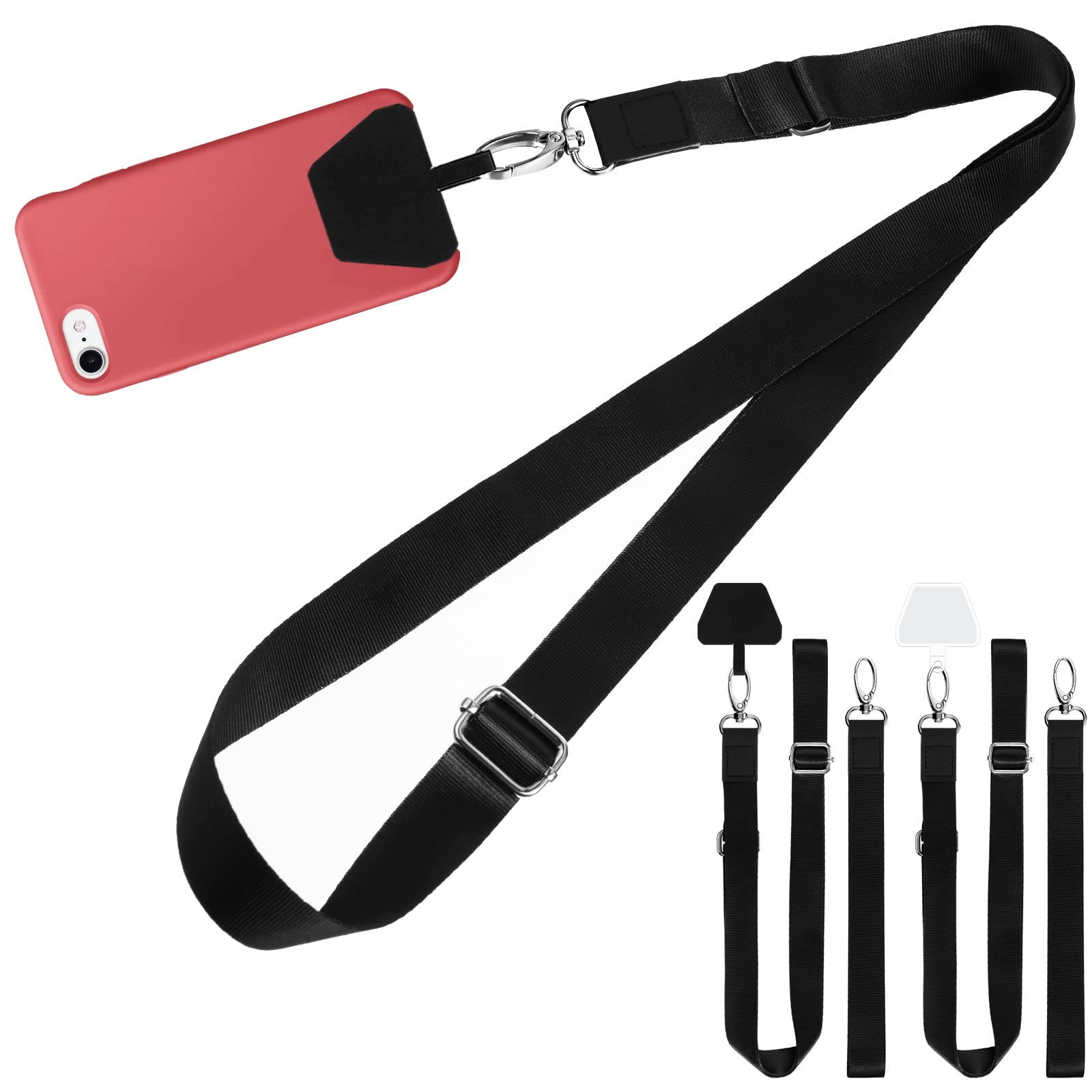 Weewooday 4 Pieces Universal Cell Phone Lanyards Adjustable Neck Strap Wrist Strap Nylon and 4 Pcs Pads(Black)