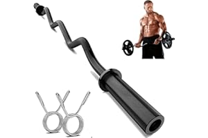 BUPANS Olympic EZ Curl Barbell Bar, 47” Strength Training EZ Bar for Weight Lifting,Hip Thrusts,Biceps, triceps, Back/Leg Muscle Exercise,Chrome Curling Bar for 2 Inch Weight Plates,with 2 Spring Collars(500LBS)