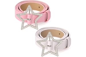 BQSAZHYJ 2 Pack Y2K Star Belt Buckle Belts for Women PU Leather Y2K Aesthetic Belt Accessories for Jeans Pants