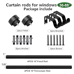 Black Curtain Rods for Windows 48 to 84