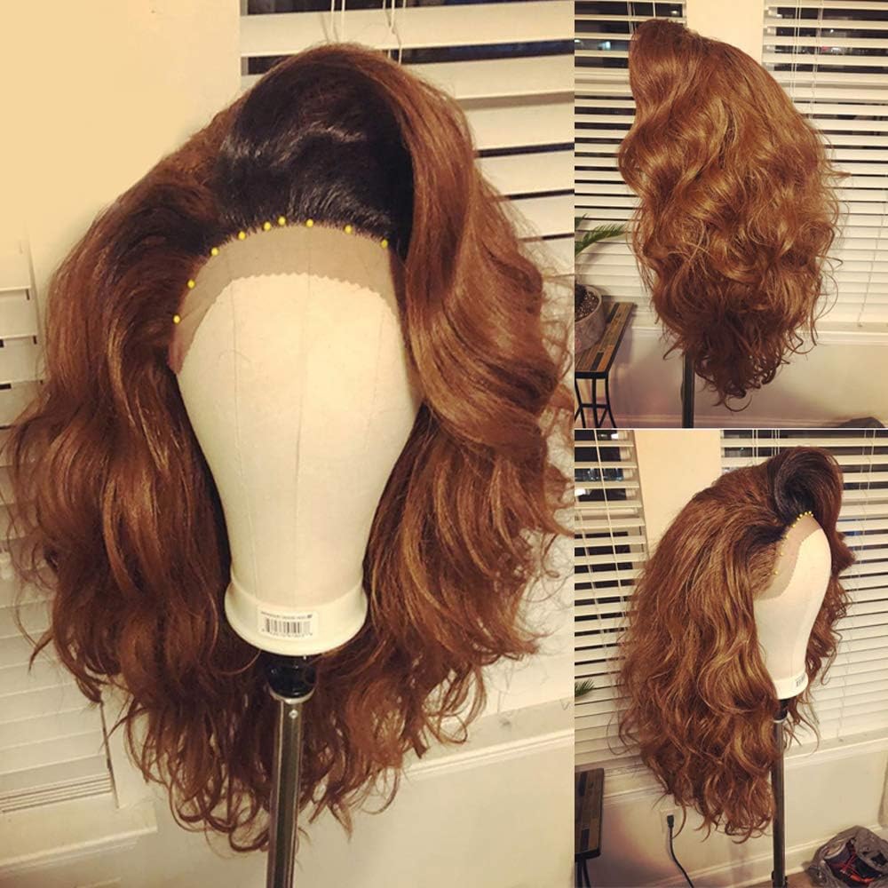Andrai Hair Honey Brown Color Short Bob Lace Front Wigs Glueless Natural Wave Synthetic Heat Resistant Fiber Hair Wig With Baby Hair For Black Women Black Ombre Brown Hair Wig #1b/30 color 14 Inch