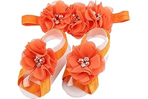 LDDCX Baby girls infant crochet butterfly headbands and knitted flower barefoot sandals.(BBFJ3) (Orange)