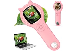 GINOCACO Microscope for Kids, Mini Pocket Handheld Kid Microscope for Toddlers, Educational Science Kit Toys, Christmas Birthday Gifts Toys for 3 4 5 6 7 8 9 10 Year Old Girls-Pink