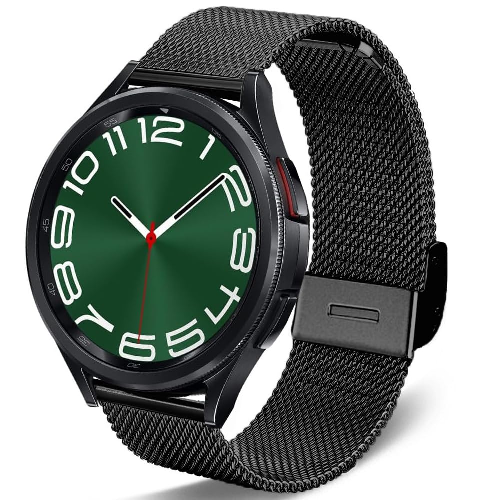 DEALELE Compatible with Samsung Galaxy Watch 7 / FE / 6/6 Classic / 5/5 Pro / 4/4 Classic / 3 41mm / Active 2 / Huawei GT3 / GT2 42mm, 20mm Stainless Steel Metal Mesh Replacement Strap (Black)