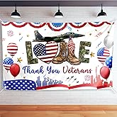 Veterans Day Backdrop Banner,Thank You Veterans 4th of July Memorial Day Independence Day USA Patriotic Decorations and Supplies