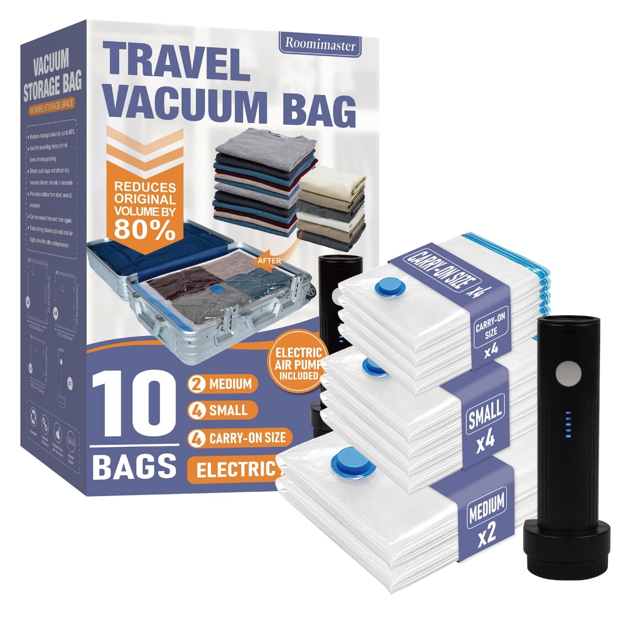 Photo 1 of 10 Pack Travel Vacuum Storage Bags with Rechargeable Wireless Electric Pump, Travel Packing Bags for Luggage and Suitcase, Carry-on Size Compression Space Saver for Clothes and Clothing