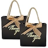 20 Pack Small Black Thank You Gift Bags With Handles-5.5''x 2.5''x4.7'' Mini Gift Bags Bulk for Baby Shower, Birthday, Wedding, Back to School, Summer Party
