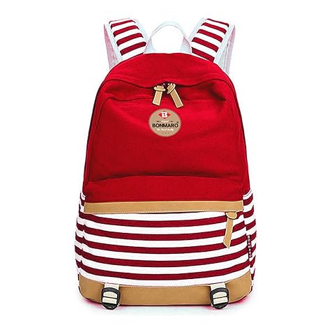 Bonmaro Stripes 25L Red Water Repellant Casual Canvas Backpack