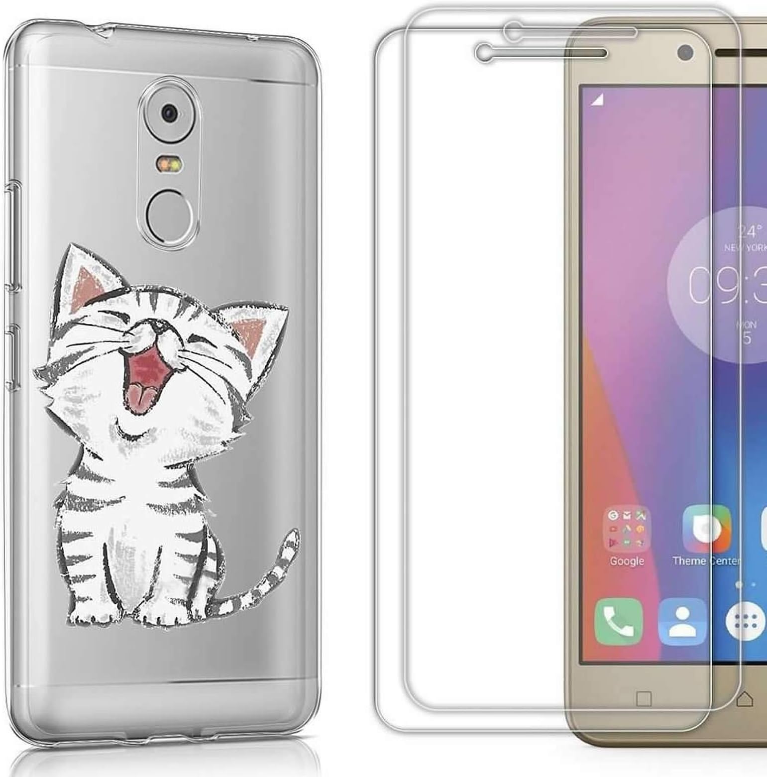 Lenovo K6 Note Case with 2 Pack Glass Screen Protector Phone Case for Men Women Girls Clear Soft TPU with Protective Bumper Cover Case for Lenovo K6 Note-Cat