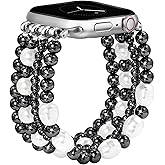 JR.DM Beaded Bracelet Bands Women Compatible with Apple Watch 40mm 42mm(S10/11) 41mm 38mm Dressy Fancy Stretchy Elastic Jewelry Strap Replacement for iWatch Series 11/10/9/8/7/6/5/4/3/2/1/SE