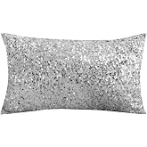 LIGICKY Luxury Series Glitzy Sequin Lumbar Pillow Covers Sparkling Decorative Glam Giltter Rectangle Cushion Cover Pillow Cases for Sofa Couch Bedroom Home Party Decor (12 x 20Inches, Silvery White)