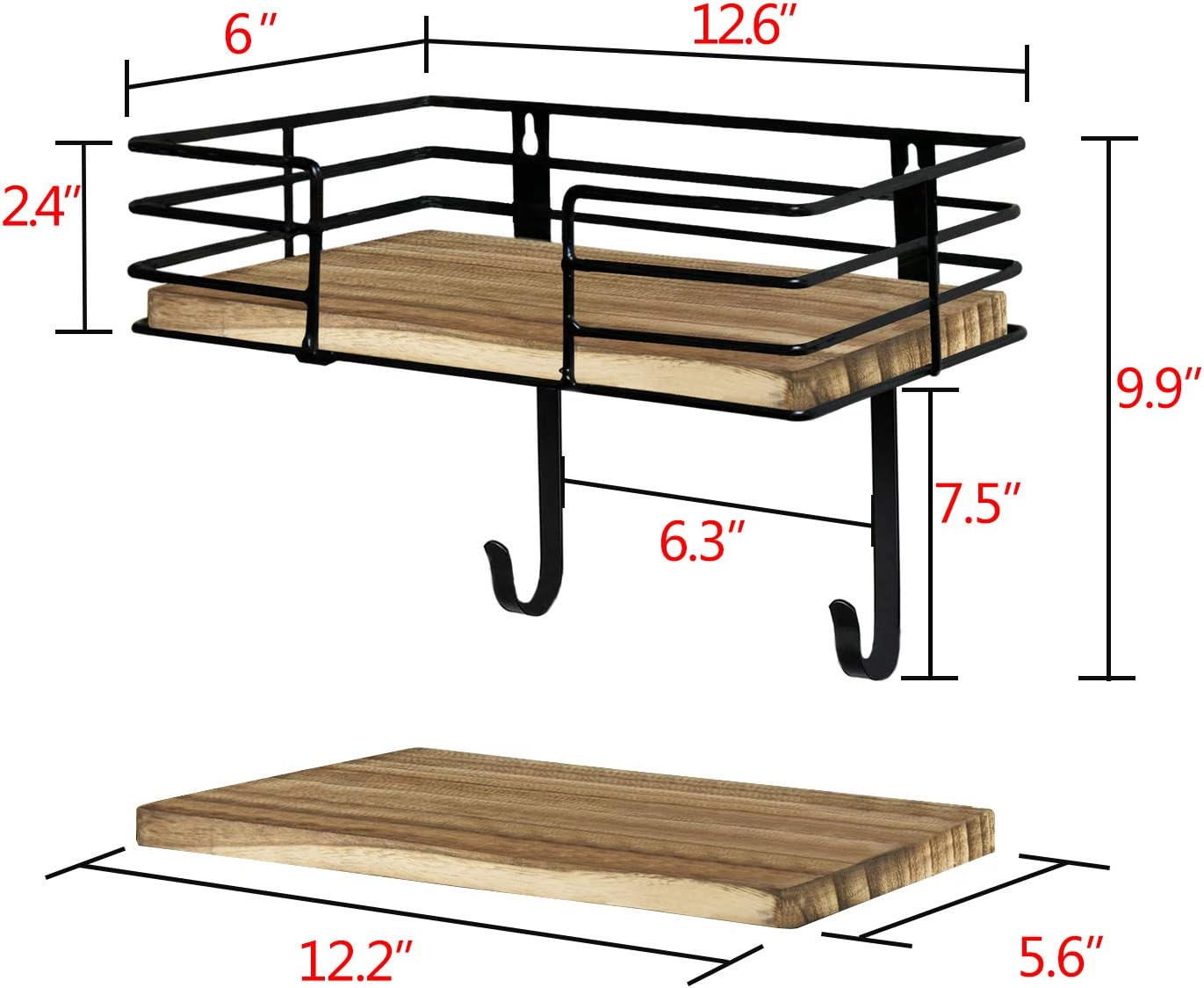 Ironing Board Hanger Wall Mounted, Iron and Ironing Board Holder with Large Storage, Metal Wall Mount with Wooden Base Storage Basket and Removable Hooks for Laundry Room: Home & Kitchen