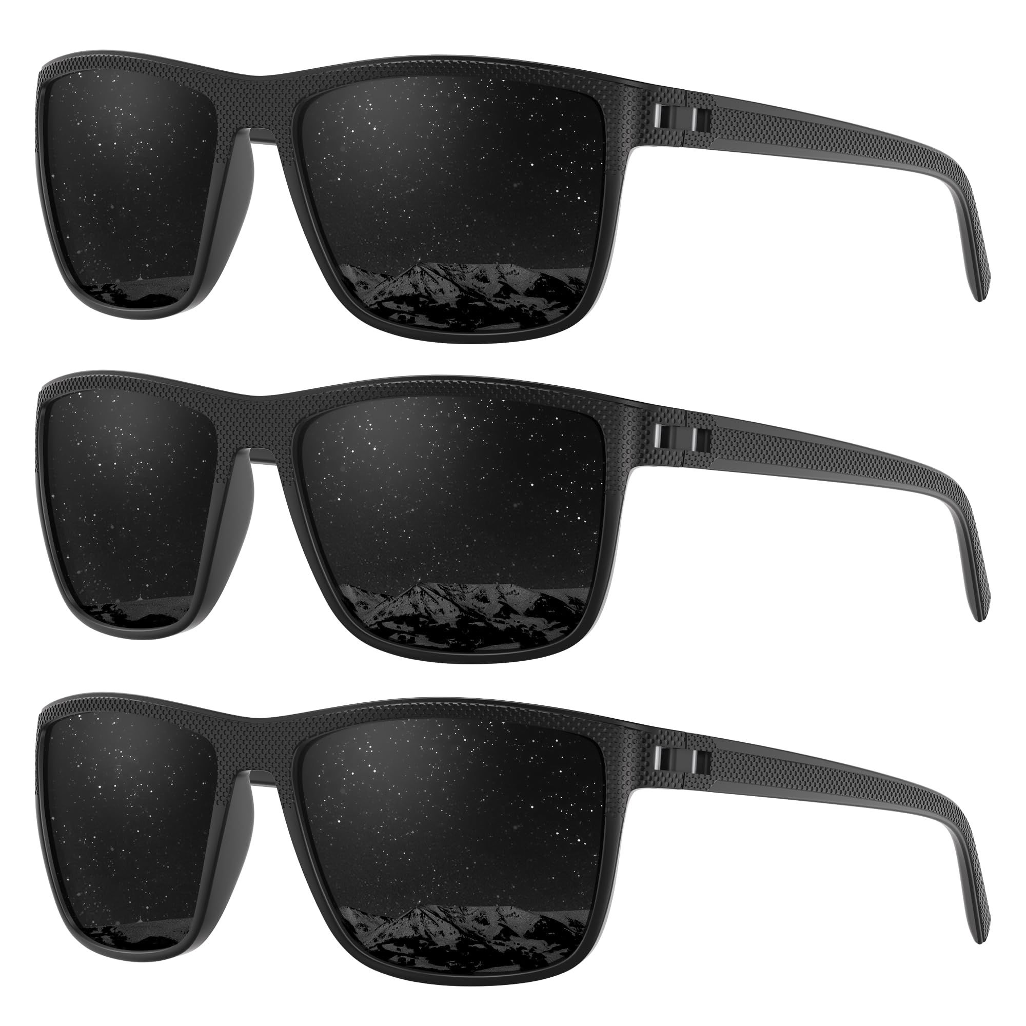 Fanshen Square Polarized Sunglasses for Men, 3 Pack Lightweight UV Protection Sun Glasses for Driving Fishing Golf (Black/Black/Black)