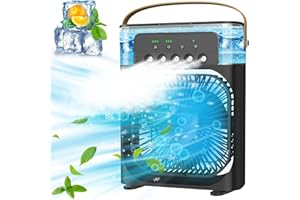 SUMLGT Portable Air Conditioners - Small Portable AC Quiet Personal Air Cooler,USB Powered Mini Desktop Cooling Misting Fan, 1/2/3 H Timer, 3 Speeds,360°Adjustment,for Office, Home, Room,Desk,Car - Black