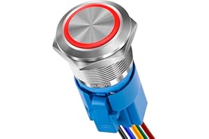 AUNOVG 22mm Latching Push Button Switch 12V- Switch Button, Micro Push Button Switch, Multiple Wiring Optionsas for breadboard Switch, Push Switch, 12v Inline Switch(Red LED)