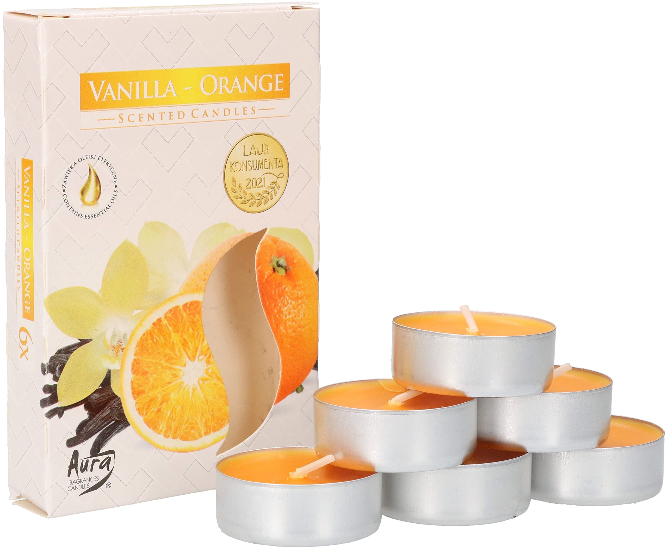 KOTARBAU® Vanilla Orange Scented Tea Lights - Pack of 6-4 Hours Burn Time