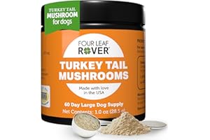 FOUR LEAF ROVER Turkey Tail Mushroom for Dogs - Whole, Organic Mushroom Extract - Over 50% Beta-Glucan - Third Party Tested, Made in The USA - No Grains No Fillers - 60 Day Large Dog Supply