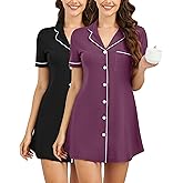 Breathffy 2 Pack Nightgowns for Women Button Down Sleepshirt Short Sleeve Sleepwear Soft Nightshirts V Neck Pajama Dress