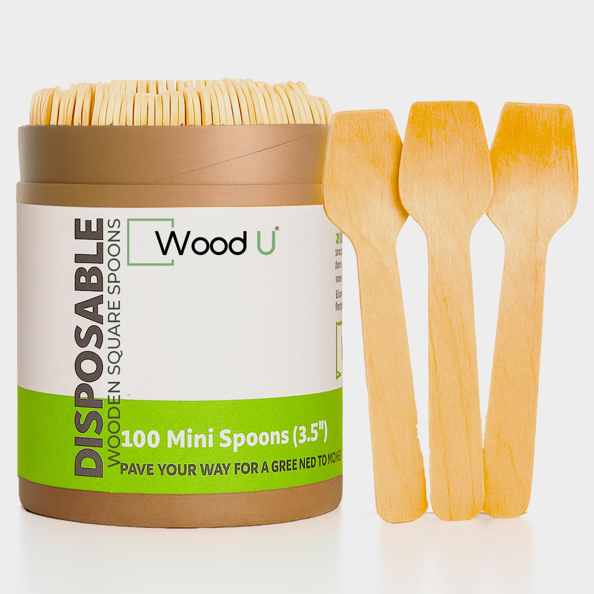 WoodU Wooden Miniature Spoons 3.5” Disposable Square End (Pack of 100) Perfect for Crafts, Sugar Scrubs, Tasting and Sampling