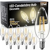 VOLIVO Dimmable E12 LED Candelabra Bulbs 60Watt Equivalent, 2700K Warm White, 500Lumens, 4.5W B11 Vintage Chandelier Light Bulbs, LED Filament Clear Glass Candle Lamp for Ceiling Fan Home, 12Pack