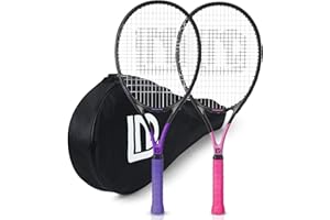 LUNNADE Adults Tennis Racket 2 Pack, Durable 27 Inch Coupled Tennis Racquet Light-Weight, Pre-Strung and Regrip, Suitable for Beginners to Intermediate Players