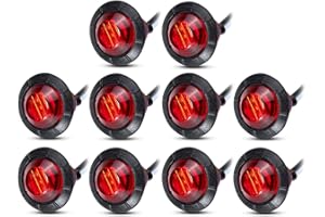 MADCATZ Meerkatt (Pack of 10) 3/4 Inch Mini Round Red LED Side Marker Clearance Lamp Indicator Light with Rubber Grommets Universal Fits Tow Truck Lorry Boat Trailer Bus 12V DC