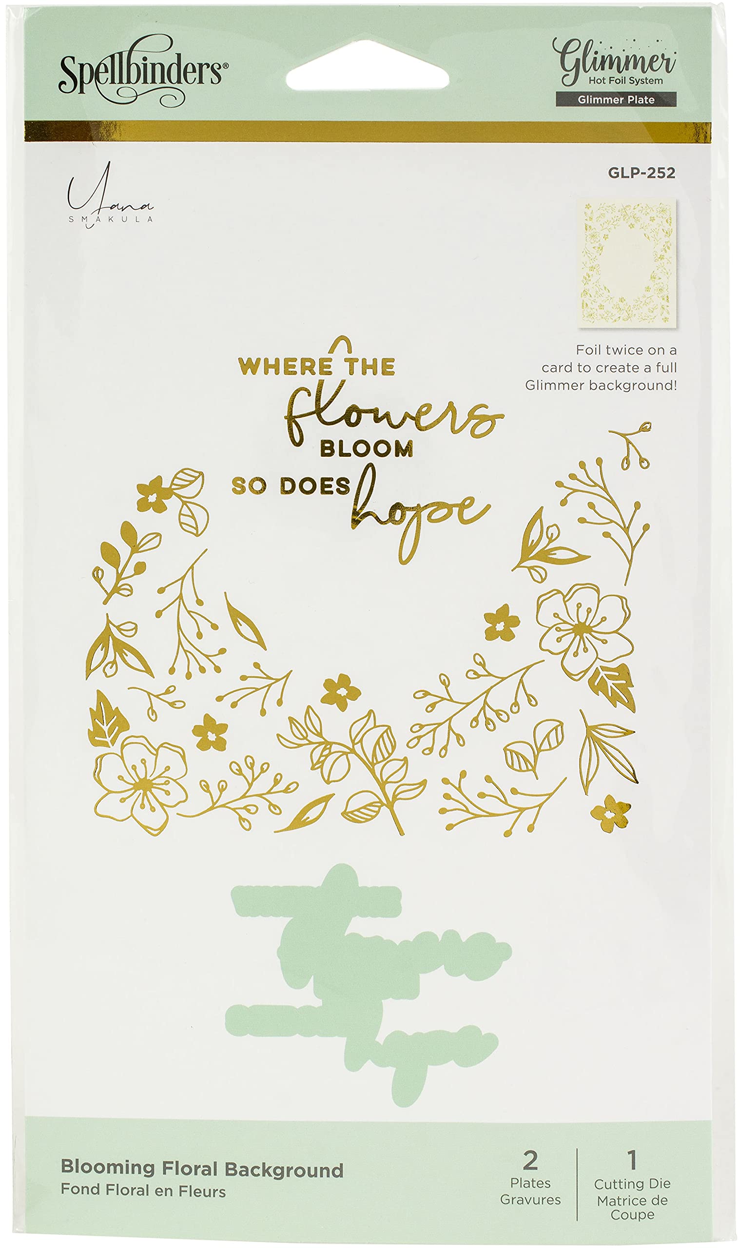 GLIMMER HOT FOIL Plate Bloom FLRL, Metal,22.1 x 12.95 x 0.25 cm; 43 Grams