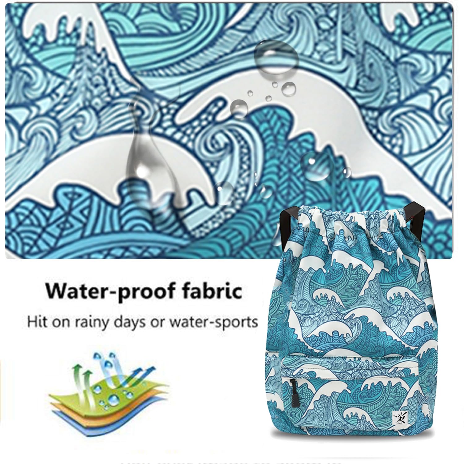 Waterproof Drawstring Bag, Gym Bag Sackpack Sports Beach Backpack for Men Women