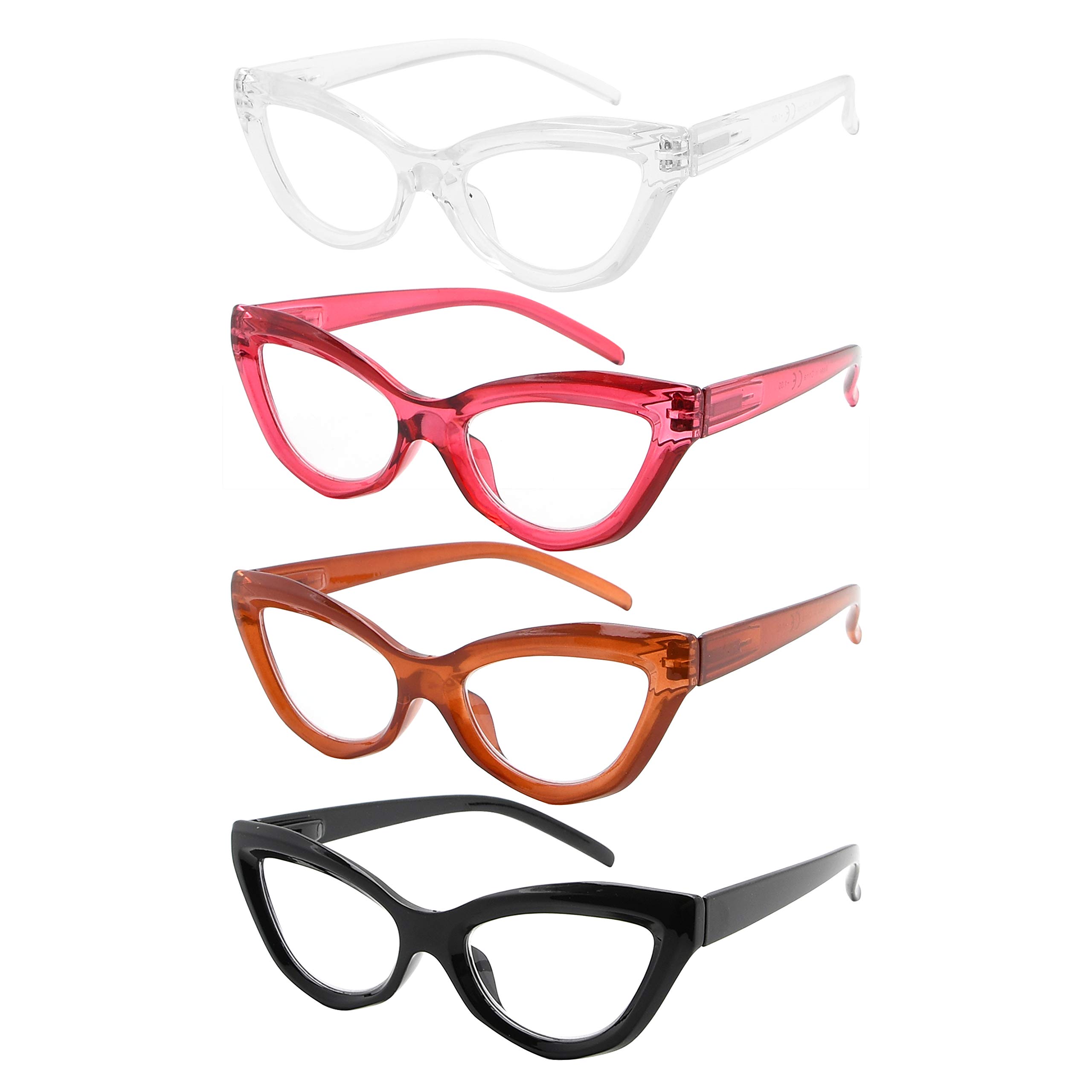 Eyekeeper 4-Pack Cat-Eye Style Reading Glasses for Women Chic Readers +2.25